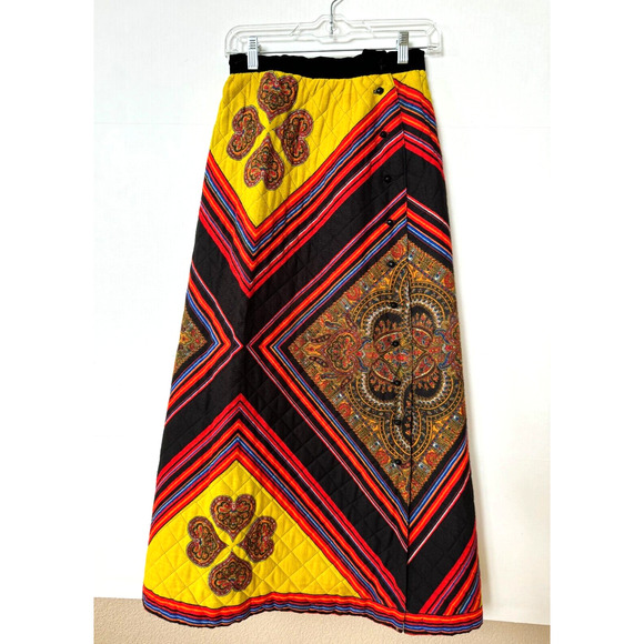 Vintage 60s 70s Hippie Maxi Squirt Bright Crazy Print Quilted Small Boho - Picture 1 of 12